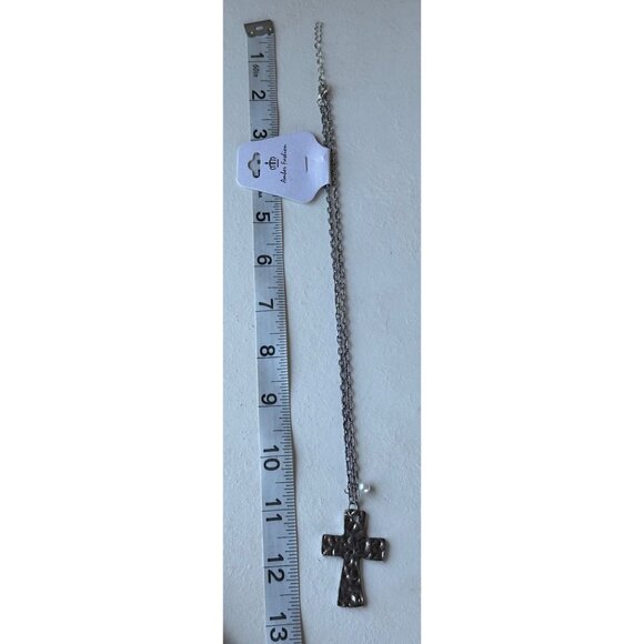 Amber Fashion Brand Silver Cross Fashion Jewelry Necklace 12.75" Height (NEW) - Picture 7 of 9